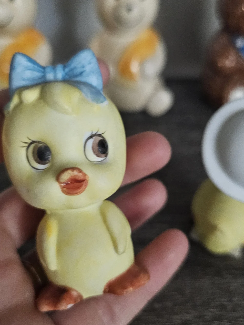 Lefton Yellow Duck Salt and Pepper Shakers with Blue Accents